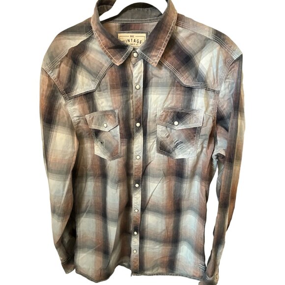 BKE Distressed Men's Long Sleeve Pearl Look Snap Buttons Size Large Athletic Fit - Picture 2 of 10